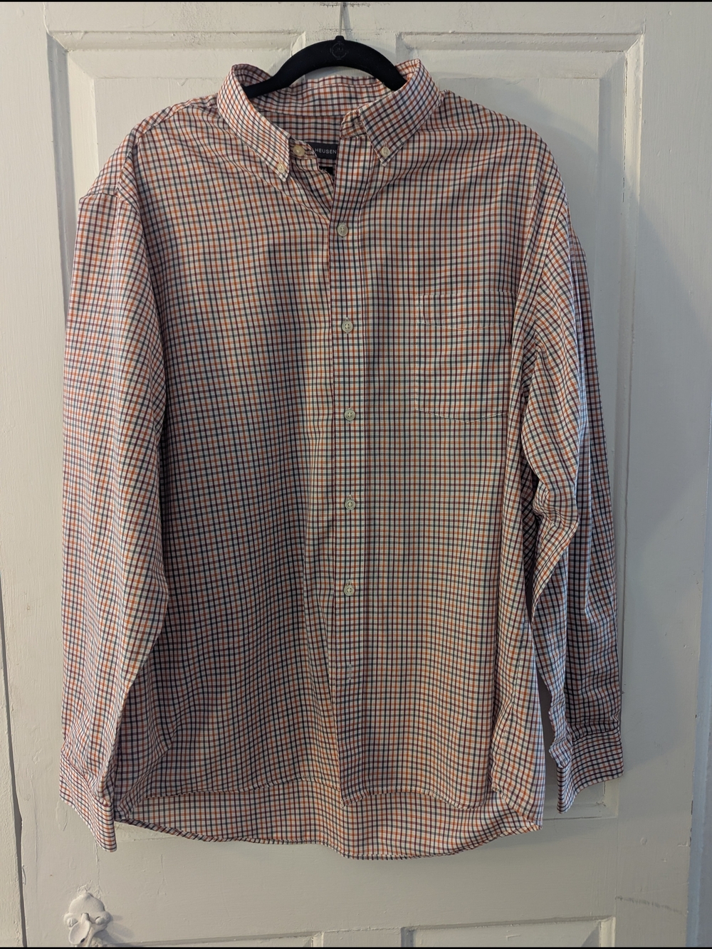 Van Heusen Orange, Blue & White Check Slim Fit Shirt